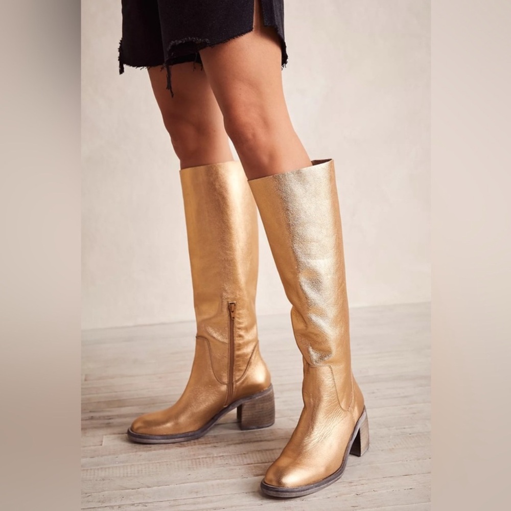 Brand New Free People Essential Tall Slouch Boots Gold sz EU 39/8.5